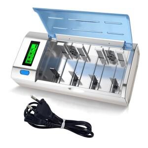 범용 6 슬롯 LCD 디스플레이 스마트 배터리 충전기 1.2V Ni-MH AA/AAA/C/D 크기 9V EU/US 플러그