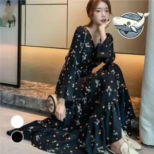 휴가룩 롱 원피스 여성 데일리 캐시미어 가을 플레어 쉬폰