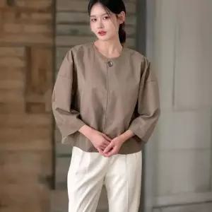 여성 빅사이즈 박시핏 7부 싱글버튼 가을 벌룬 자켓