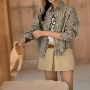여성용 체크 패턴 코튼 원포켓 셔츠