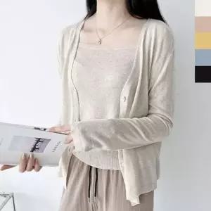 티셔츠 가디건 세트 여성 여름 스퀘어넥 1P