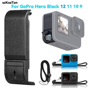 GoPro Hero 12/11/10/9 용 교체 측면 도어 배터리 커버 포트 수리 부품을 통한 검정색 방진 패스 카메라 액