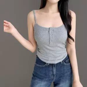 여성용 슬림핏 민소매 골지 레이온 티셔츠 데일리룩
