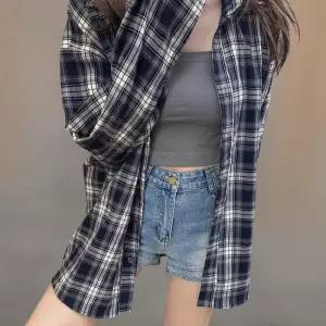 여성 루즈핏 체크 배색 셔츠 스트리트 패션 블라우스
