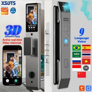 XSDTS Wifi 투야 앱 얼굴인식 스마트 도어락 (카메라, 화상 통화, 음성 인터콤, 디지털 자동 기능 포함)