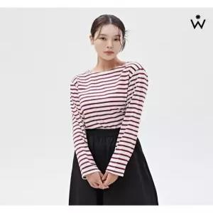 [위시드]보트넥 스트라이프 단가라 긴팔 티셔츠 (WIACTS013)