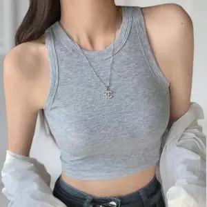 여성용 슬림핏 민소매 크롭 나시 골지 티셔츠