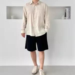 남녀공용 루즈핏 켠혼방 린넨 포켓 무지 남방 셔츠