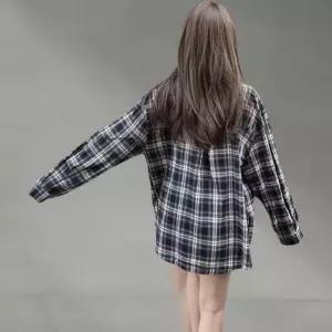 여성 루즈핏 체크 남방 셔츠 스트리트 패션 배색 디자인
