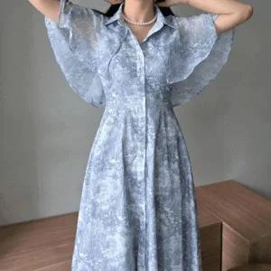[하프클럽/]오리어던 나염 쉬폰 케이프 프릴 a라인 여름 원피스