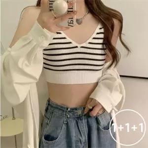 [로즈엘리][3종] 스트라이프 두줄 백리스 브라탑 나시
