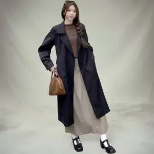 여성용 가을 더블 트렌치코트 카라넥 클래식 디자인
