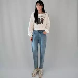 여성 빈티지 중청 워싱 뒷밴드 슬림핏 스키니 청바지