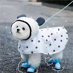 고품질 강아지 우비 강아지 레인코트 산책용 후드 반려동물 도트 투명 망토 강아지우비 WFOIN0I