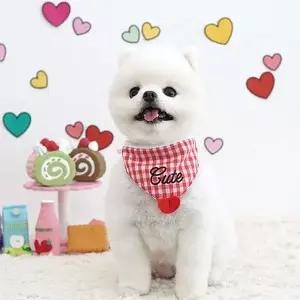 큐티 레드 하트 체크 강아지 턱받이 케이프 X2개