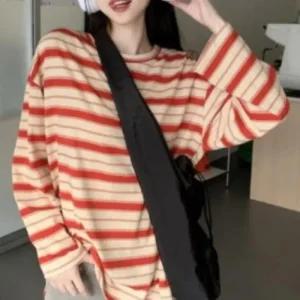 여성 키치무드 스트라이프 루즈핏 긴팔 티셔츠