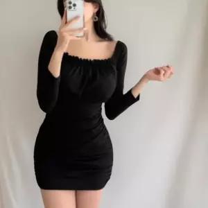 여성 슬림핏 오프숄더 미니 드레스 사이드 원피스