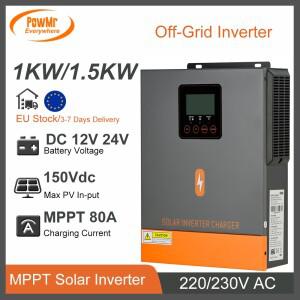 PowMr 오프 그리드 하이브리드 인버터 1KW 1.5KW, 80A MPPT 태양광 충전 DC 12V 24V ~ 230V AC 최대 PV 150