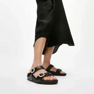fitflop 여성 루루 크리스탈 버클 레더 슬라이드 - 올 블랙 FT64K2D205