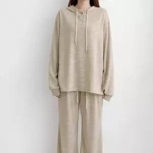 여자 가을셋업 버튼 긴팔후드티 루즈 와이드팬츠 세트