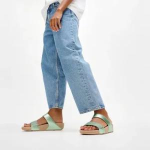 fitflop 여성 루루 크리스탈 장식 슬라이드 - 메탈릭 프로스티드 세이지 FT64K2D09M