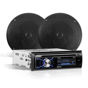 BOSS 오디오 시스템 656BCK 카 스테레오 패키지 - 싱글 딘 블루투스 CD MP3 USB AM FM 라디오 6.5인치 양방향 풀레인지 스피커 블랙