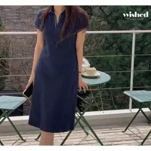 [위시드]브이 카라넥 배색 백 리본 니트 원피스 (WIAAOP150)