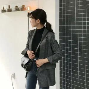 가을 소매 롤업 체크 자켓