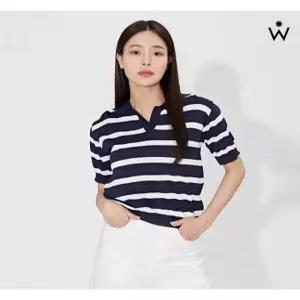 [위시드]브이 트임 카라넥 단가라 반팔 니트 (WIAANT066)