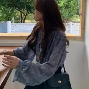 포인트 플라워 쉬폰 레이스 블라우스 프릴