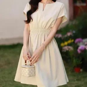 원피스 캐주얼 미니 브이넥 민소매 허리밴딩
