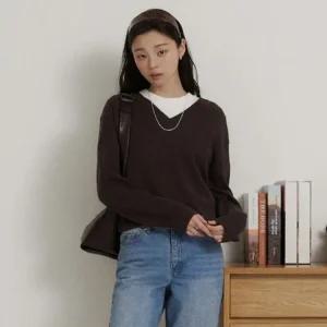 백화점 빈폴 레이디스 Eential 울 V넥 풀오버 - 브라운BF6151C04D