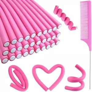 30PCS 9.45인치 플렉시 로드 컬링 세트 스틸 빗 부이타가 있는 열 폼 롤러 없음