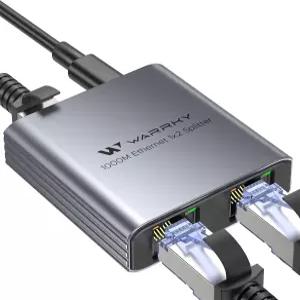 WARRKY 이더넷 스플리터 1~2 1000Mbps 고속 LAN 0.55인치 울트라 슬림 일체형 알루미늄 케이스 USB-C 전원
