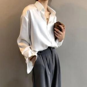 아무 새틴 카라 고급스러운 패션 모던 샤이 체크 셔츠