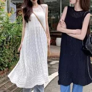 [라일리여성의류] Rly 민소매 레이어드 나시 롱원피스 뷔스티에 원피스