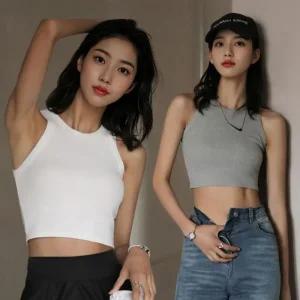 [라일리여성언더웨어] Rly 골지 민소매 슬리브리스 홀터넥 탱크탑 나시 크롭