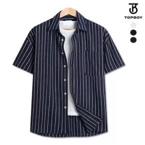 [탑보이][탑보이] 스트라이프 오버핏 린넨 반팔셔츠 (TC016)