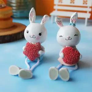 하트 앉은토끼 장식인형 2P 세트 미니어처 카페 선반