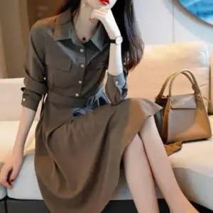 긴팔 셔츠 프렌치 여성 롱 벨트 카라 원피스