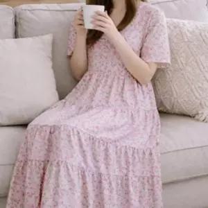파자마 여름 반팔 롱원피스 꽃무늬 캉캉 까실이