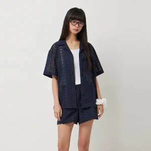 시슬리 SIS 비비엔 아일렛 레이스업 포켓 셔츠_SAWS91531NY 799724