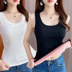 여성 기본 무지 디자인 기모 민소매 위아 두꺼운 골지