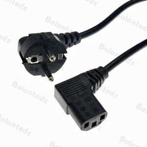 Bolantedz 1.5M 5FT IEC320 C13 주전자 90 직각 유럽 2 핀 라운드 AC EU 플러그 전원 리드 코드 PC 150cm