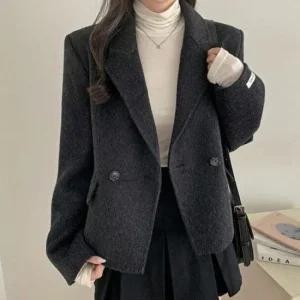 하프코트 여성 스탠다드핏 더블버튼 카라 데일리 모직 코트