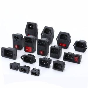 IEC320 C14 전기 AC 소켓 3 핀 빨간색 LED 250V 로커 스위치 10A 퓨즈 암 수 입구 플러그 커넥터 2 마운트