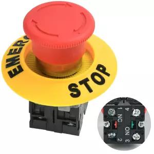 22mm 레드 버섯 비상 정지 푸시 버튼 스위치 600V 10암페어 SPDT 정상 개방 일반 폐쇄 방수 IP65