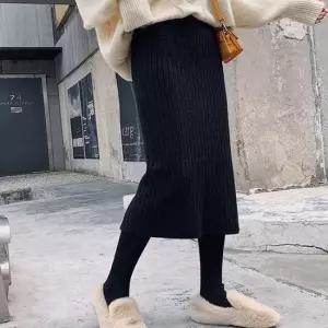 밴딩롱스커트 뒷트임 니트 스커트 다리 길어보이는 치마 데일리룩