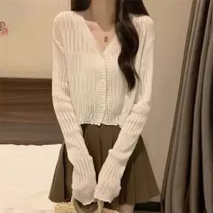 여성 커버업 가디건 루즈핏 V넥 긴팔 카디건 숏가디건