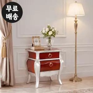 세린 마호가니 원목 엔틱 실버 2단 협탁 미니 서랍장